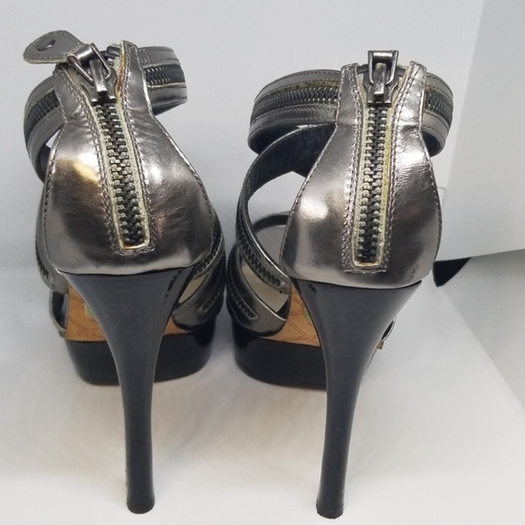 L.A.M.B pewter zip design sandals platform heel - Picture 3 of 8